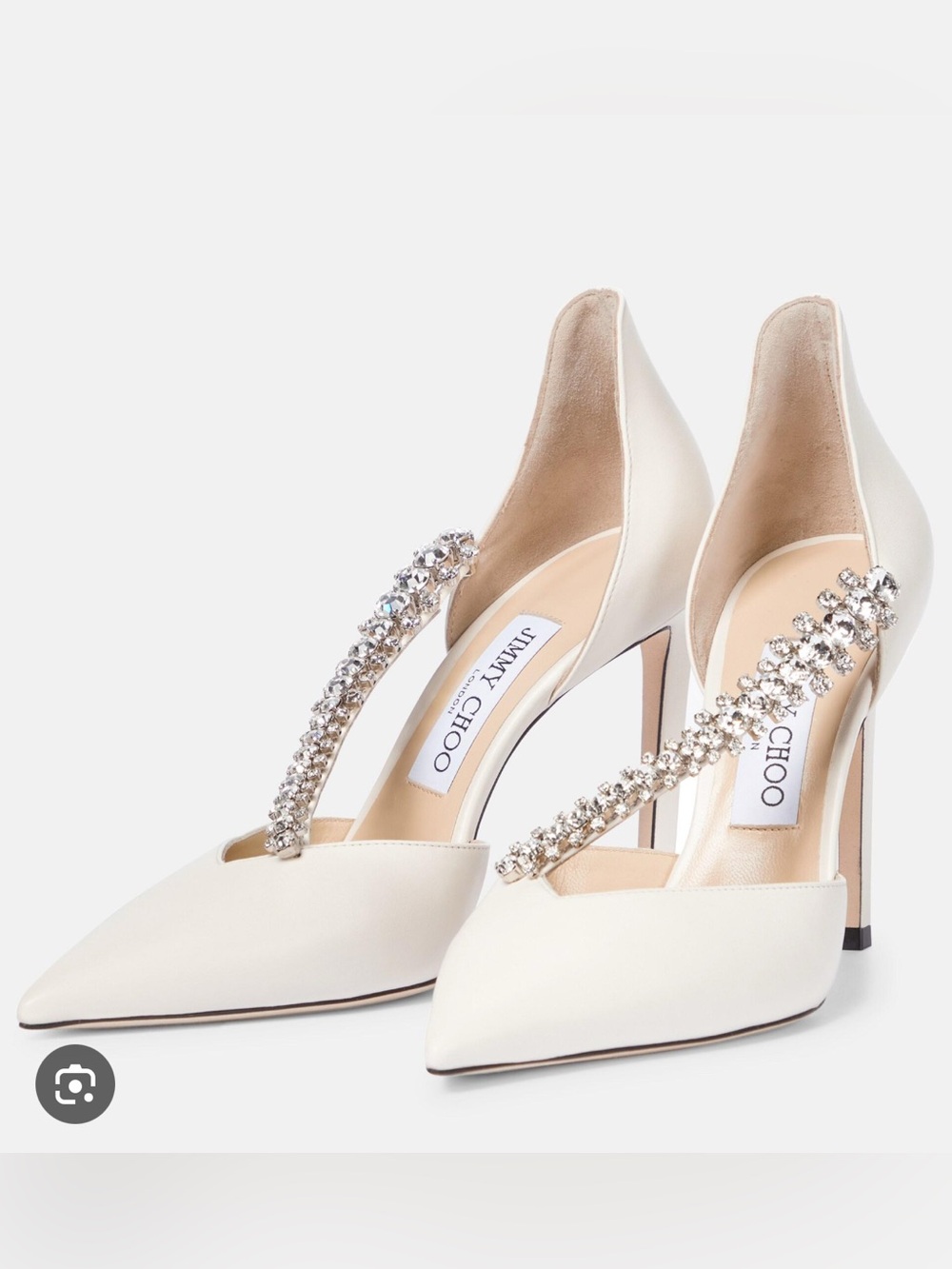 Jimmy Choo Bee 100 White Crystal-Strap Pointed-Toe Pumps size 39.5